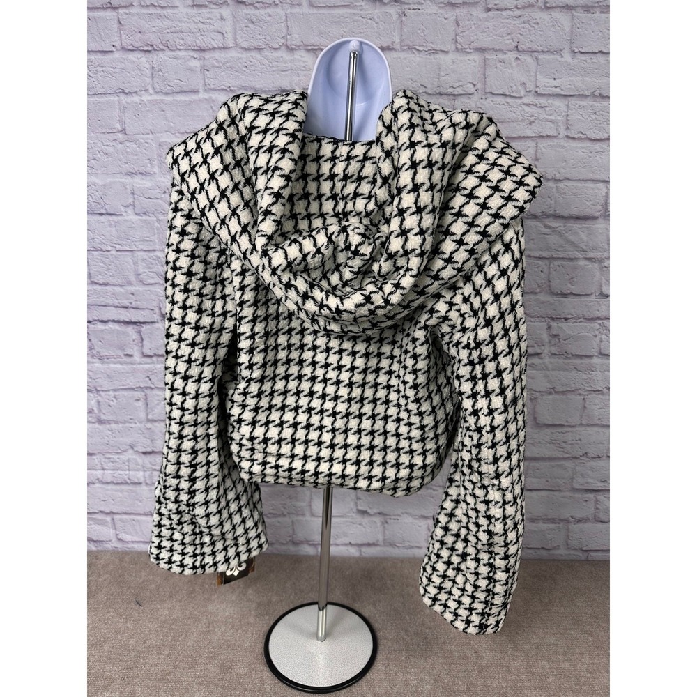 VTG Dereon Beyoncé Black White Houndstooth Hooded Jacket Women's Size L Glitter - Picture 5 of 13